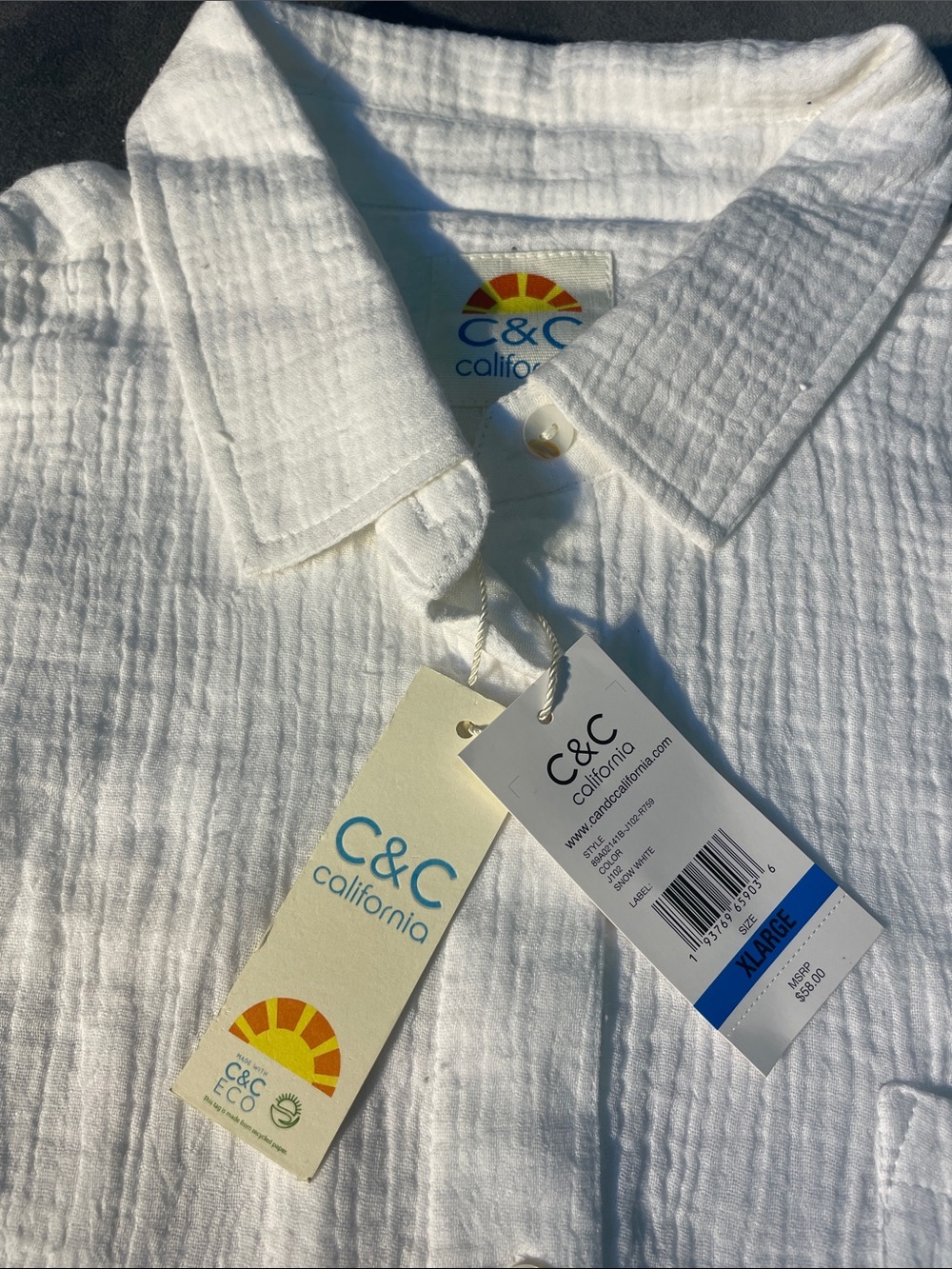 C&C California White Gauze Button-Up Short Sleeve Blouse